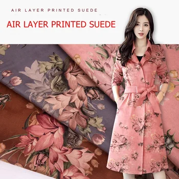 

Polyester elastic air layer plant printing suede trench coat fabric wholesale-360grams per square