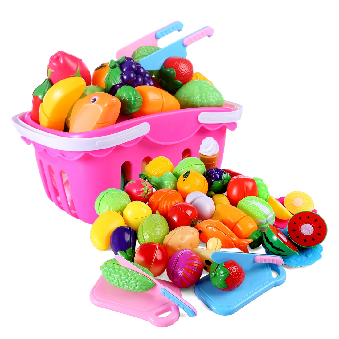 

Hot 37Pcs/set Funny Children Pretend & Play Kitchen Toy Emulational Vegetables Fruits Cutting Kitchenware Set for Kids 2 Colors