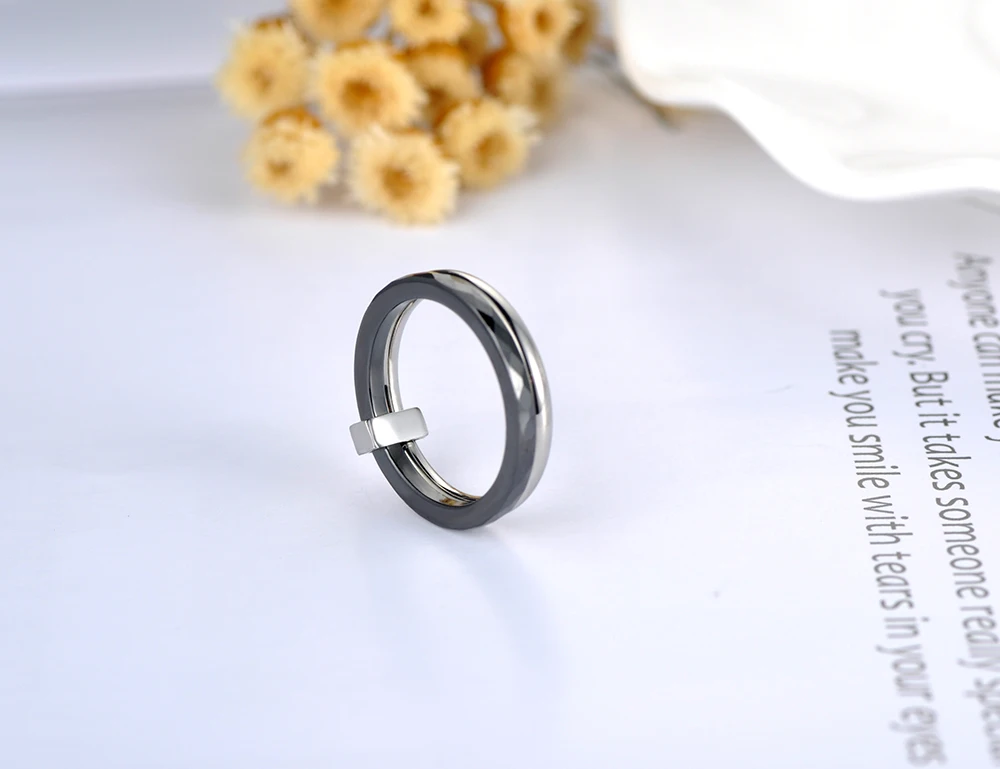 YiKLN 2 слоя черный/белый керамический Кристалл Свадебные кольца ювелирные изделия для женщин девочек розовое золото нержавеющая сталь обручение YR18054