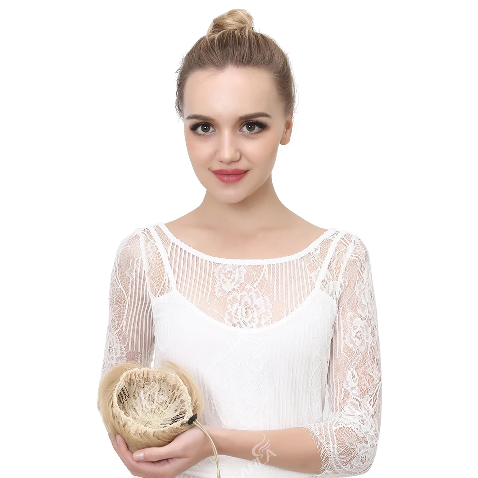 Fake Hair Bun Extension Clip in on Synthetic Donut Postiche Cheveux Drawstring Chignon Hairpiece Updo Hair Piece For Women Q3