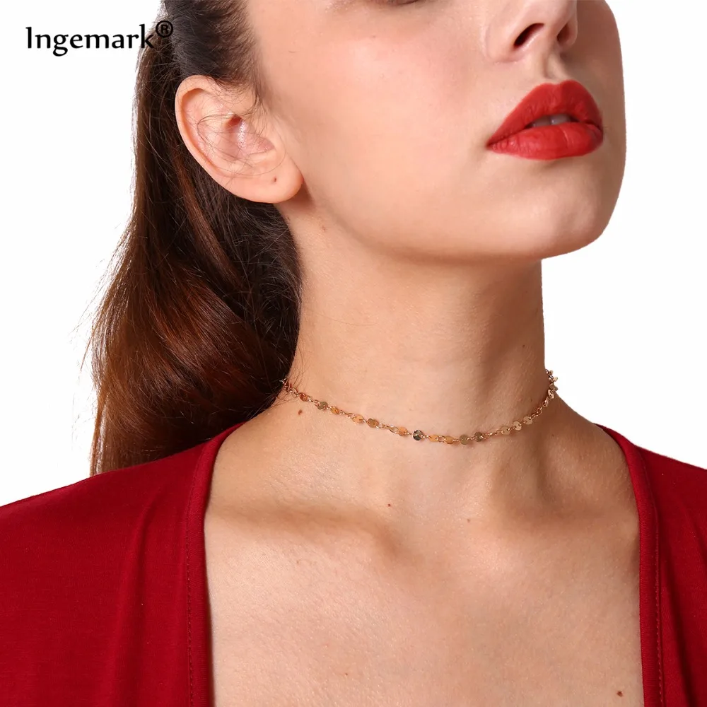 

Luxury Simple Bohemian Choker Necklace Women Alloy Sequins Maxi Necklace Metal Collar hollow Chocker Bijoux Jewelry