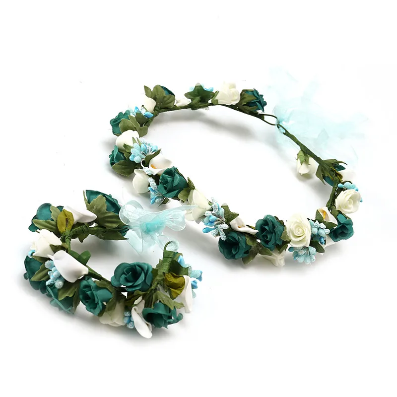 

HIYONG 2019 New Design Flower Crown Blue Flower Crown Wedding Hair Accessories Floral Headband Hair Head Band Beach Party