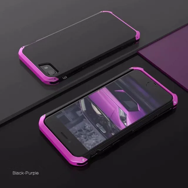 R-JUST Броня чехол для iPhone 5 5S SE 6 6 S 7 8 Plus X из металла Алюминий+ сверхмощный защиты чехол для СС Galaxy S7 S8 плюс S8 - Цвет: black purple