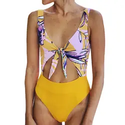 CHAMSGEND лето мода Печатный цельный бикини с вырезами женский комбинезон пуш-ап пляжный бюстгальтер с подкладкой бикини цельный купальник De21