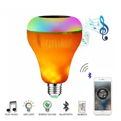 E27 удаленного Управление Беспроводной Bluetooth Динамик светодиодный RGB музыка пламя лампа Smart плеер аудио свет
