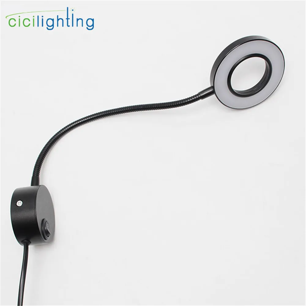 Plug in 5W LED Wall Sconces Picture Mirror Light With Plug Book Lamp Button on/off Switch Gooseneck Flexible Pipe Black White