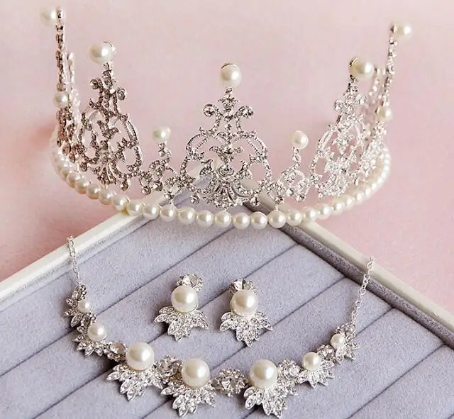 Elegant Design Bridal Tiara Necklace Earrings Silver Plated Pearl Elegant Design Bridal Tiara Necklace Earrings Silver Plated Pearl Crystal Luxury Women Wedding Jewelry Sets 2017 In From