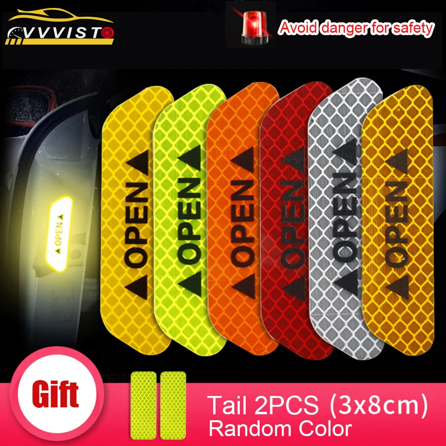 

VVVIST 4PCS Car Reflective Stickers Car Styling And Decals For Warning Reflective Strips Door Stickers Warning Mark OPEN Sticker