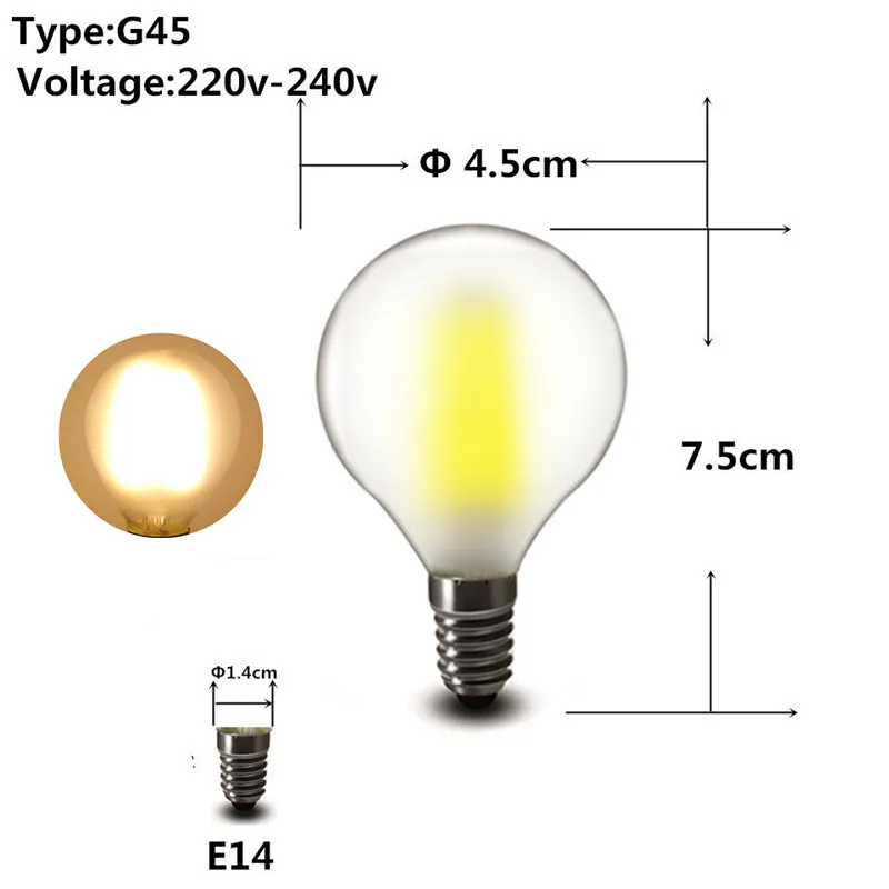 2 Вт 4 Вт 6 Вт матовый COB светодиодный светильник G45 C35 E14 E27 Светодиодный светильник Свечи Пламя 220 в 230 в 240 В хрустальные люстры edison источник - Испускаемый цвет: G45 E14 Frosted