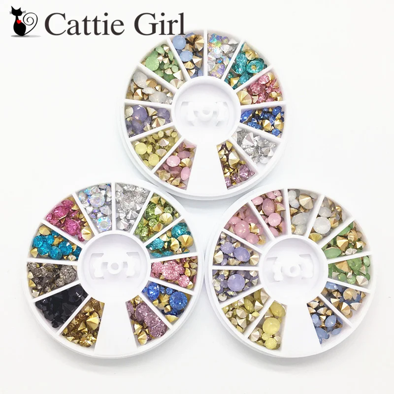 

1 Box Mixed Colorful Rhinestone Clear Jelly Pointed Nail Accessories Tips Manicure Drill Crystal Nail Art Decorations