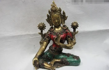 

USPS to USA S3046 12 Tibet Copper Gilt inlay turquoise Ruby beryl Green TaRa padma Kwan-Yin Buddha