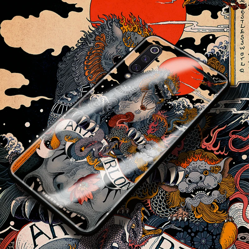 Японский чехол для телефона Ukiyo-e Arts Xiaomi MI9 MI9SE MI 9 SE Kirin &amp Dragon мягкий из закаленного