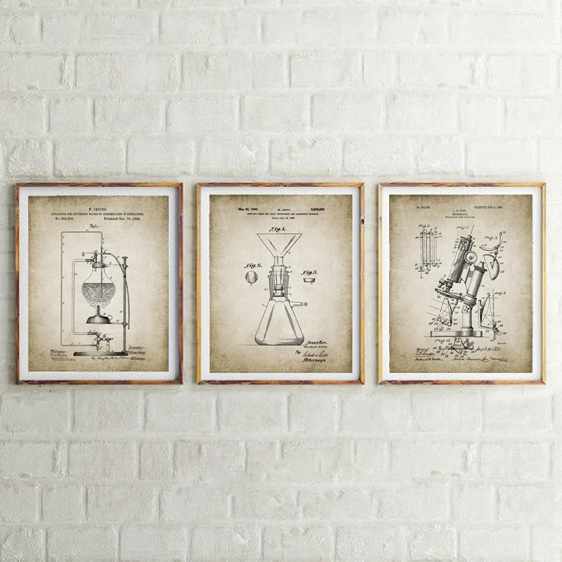 Vintage Science Patent Prints Laboratory Decor
