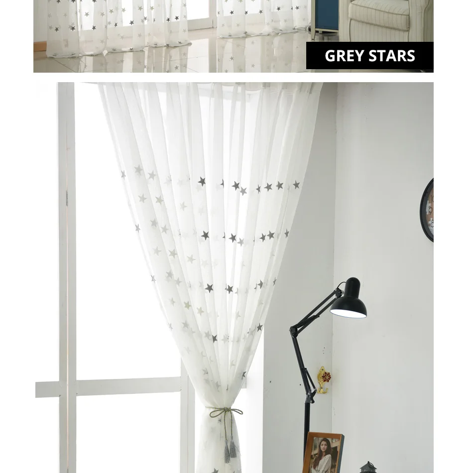 Современные белые прозрачные Занавески с вышивкой в виде звезд для гостиной, спальни, кухни, тюлевые занавески, Детские занавески для дверей и окон в комнате