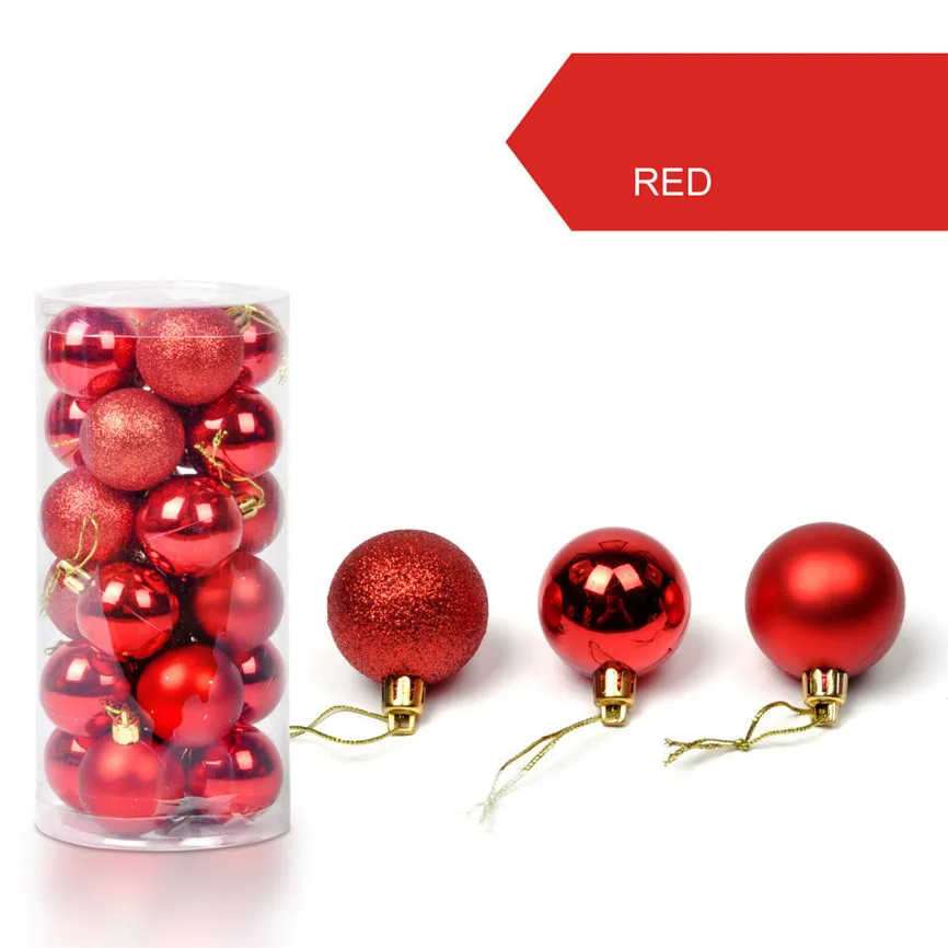 24 шт., украшение для рождественской елки, 30 мм, шар-безделушка, подвесное украшение для домашней вечеринки, Декор для дома, 8,8*6*11,8 см, Oct#2 - Цвет: Red