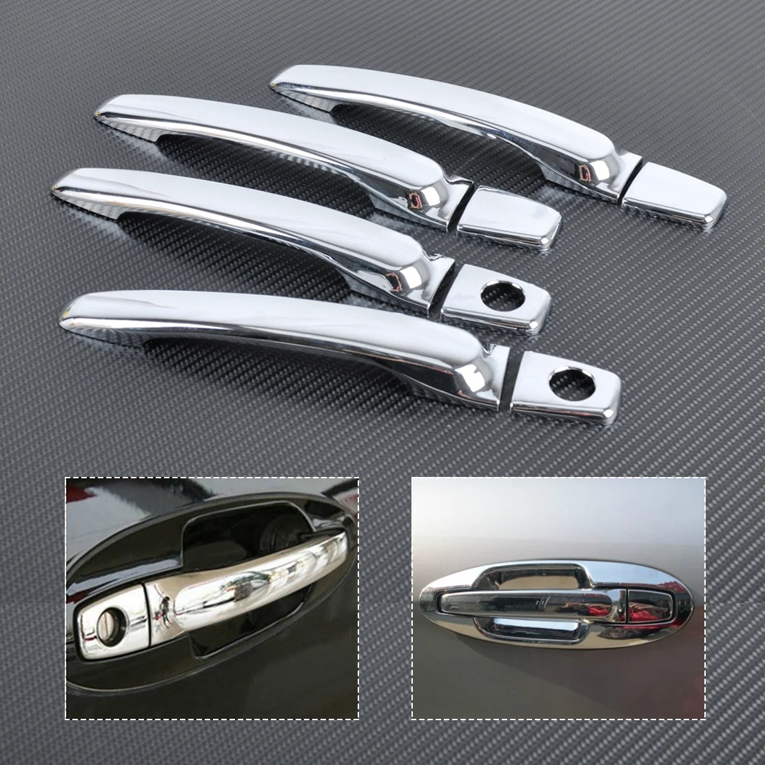 

CITALL Car Exterior Decor Triple Chrome Door Handle Cover Trim Cap + Smart Key for Hyundai Sonata 2002 2003 2004 2005