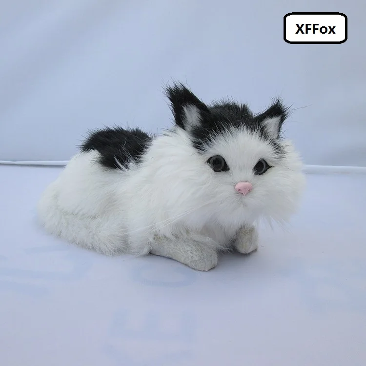 cute real life black&ampwhite cat model plastic&ampfurs simulation round eyes doll gift about 16x8x9cm xf1250 | Дом и сад