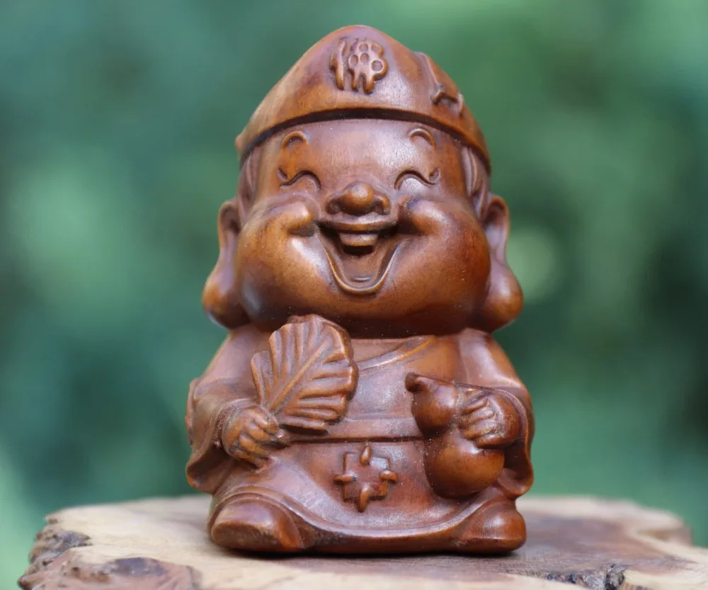 

6.5 CM Chinese Boxwood Hand work Jigong Mad Monk arhat Rohan Luo Han sculpture