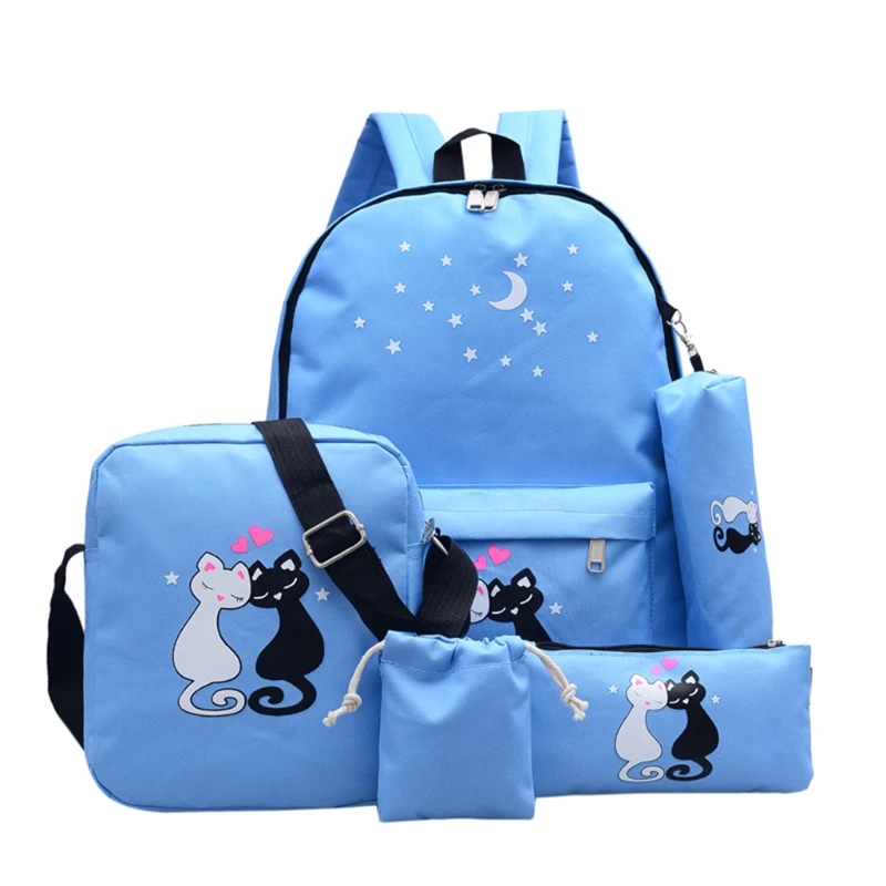 

4pcs/Set Canvas Women Backpack Girls Cute Cat Print Student School Bag houldbag Pencil Case Cosmetics Makeup