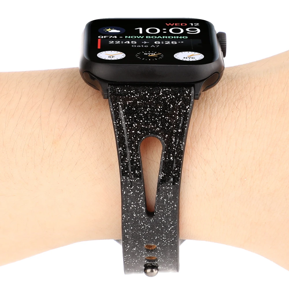 Ремешок для часов Apple Watch Series 4 3 2 1 ремешок для Iwatch 38 мм 42 мм аксессуары для часов блестящий кожаный браслет на запястье 40 мм 44 мм