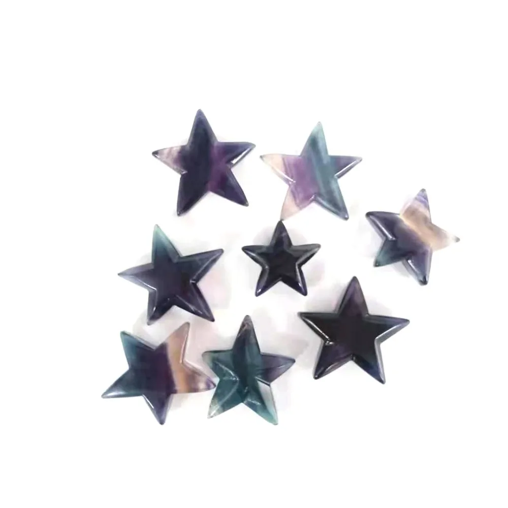 Wholesale Natural Rainbow Fluorite Carving Quartz Crystal Pentagonal Star For Making Pendant GM