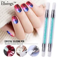 Ellwings кристальная Силиконовая ручка с двойными головками Алмазная Кисть для ногтей роспись ногтей акриловая переводная наклейка маникюрные инструменты