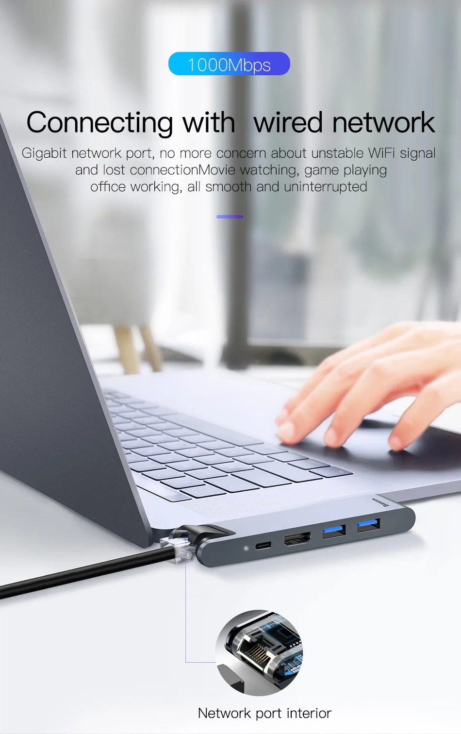 Hub chia cổng Dual Type-C  7 in 1 hỗ trợ sạc nhanh PD 3.0 hiệu Baseus Thunderbolt