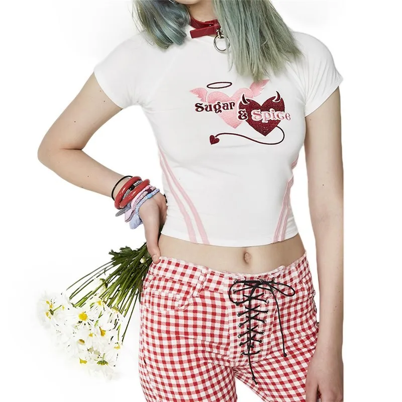 summer western style fashion font b slim b font cute embroidery short sleeve Lady tee SML
