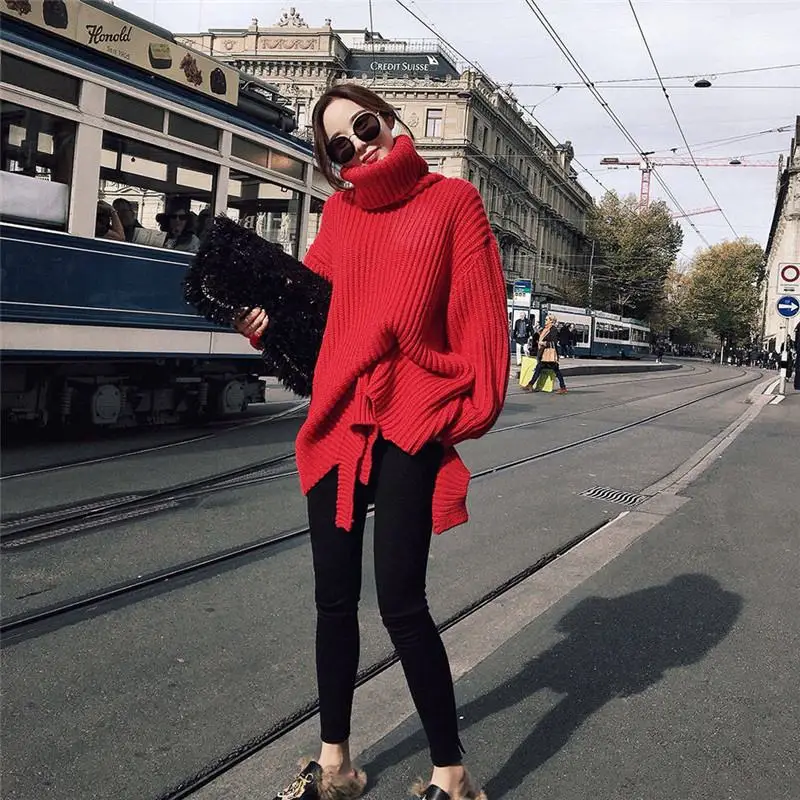 

2019 New Autumn Winter Korean Women Causal Turtlencek Loose Long Sleeve Tops Sweater Dresses Pullover Oversize Kint Vestidos H53