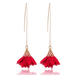 SHUANGR богемные длинные кисточки серьги красный цветок заявление бахромой Длинные Висячие серьги для Для женщин Jewelry bijoux femme