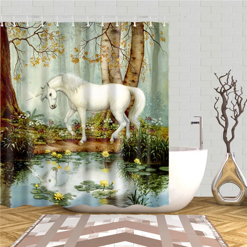 

Horse, peacock, city style bath curtains polyester fabric washable bathroom shower curtain home decor bathroom screen