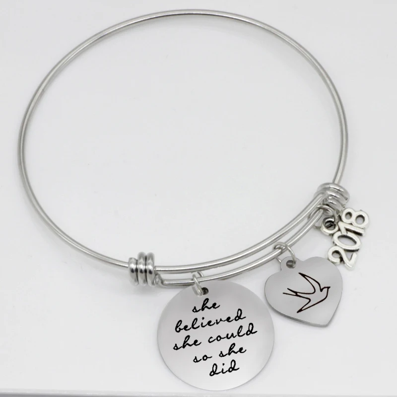 

Fashion swallow bracelet stainless steel jewerlry she believed she could so her did 2019 adjustable Bangle B1048