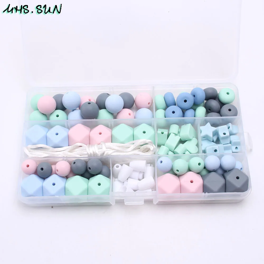 KT006 (2),$22.5.Baby DIY Silicone Beads Set For Handmade Teether Nursing Teething Necklace Chewable Jewelry Food Grade Beads Set Kits