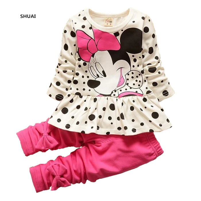 

New Minnie Baby Girls Clothing Sets Kids Autumn Character Cotton Long Sleeve Shirt + Pants 2 Piece Children Clothing Set