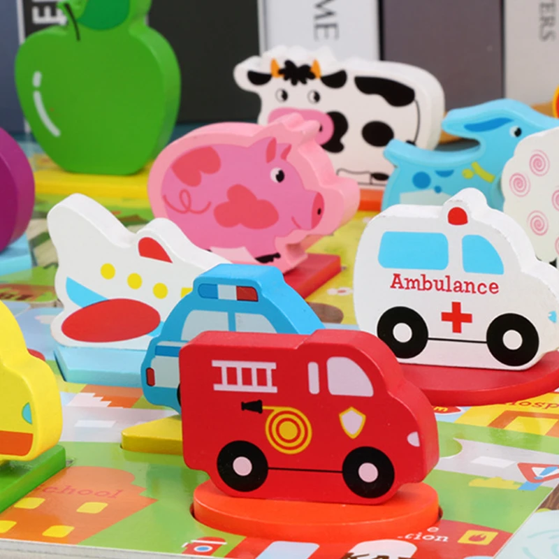 2018 New Wooden Toys Cartoon Animal Traffic 3D Puzzles Hand Grasping Board Kids Educational Toys for Children Gift Boys Girls