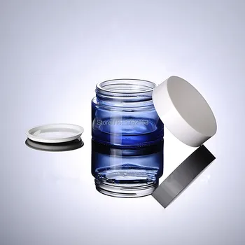 

50G transparent Blue glass cream jars with white lid ,Cream bottles,glass jars for cosmetic packing,Cosmetic bottles