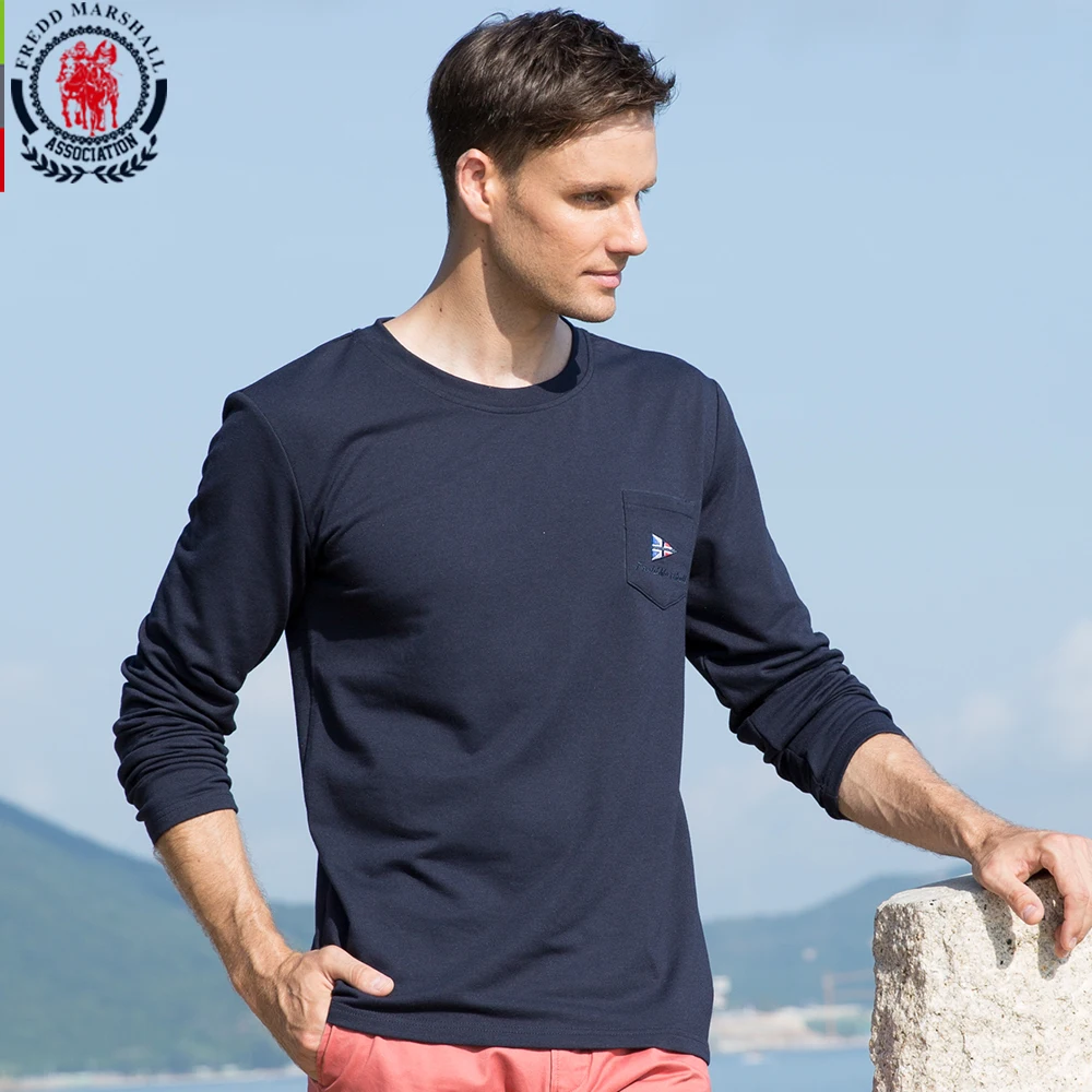 

Fredd Marshall 2017 Autumn Winter Long Sleeve Thick T Shirt Men Solid Color Packet Tee Shirts Male Casual O-Neck Brand Tops 719