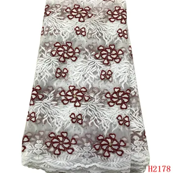 

2019 Free Shipping Tulle Lace Faric Beaded Net Lace Fabric African Nigerian Lace Newest For Clothing Women/Men HX2178