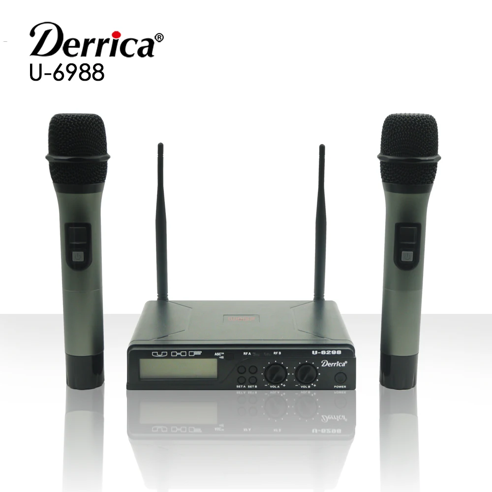 

Free shipping! Derrica U-6988 Professional UHF Wireless Microphone Karaoke System with Dual U-988 Handheld Transmitter Microfone