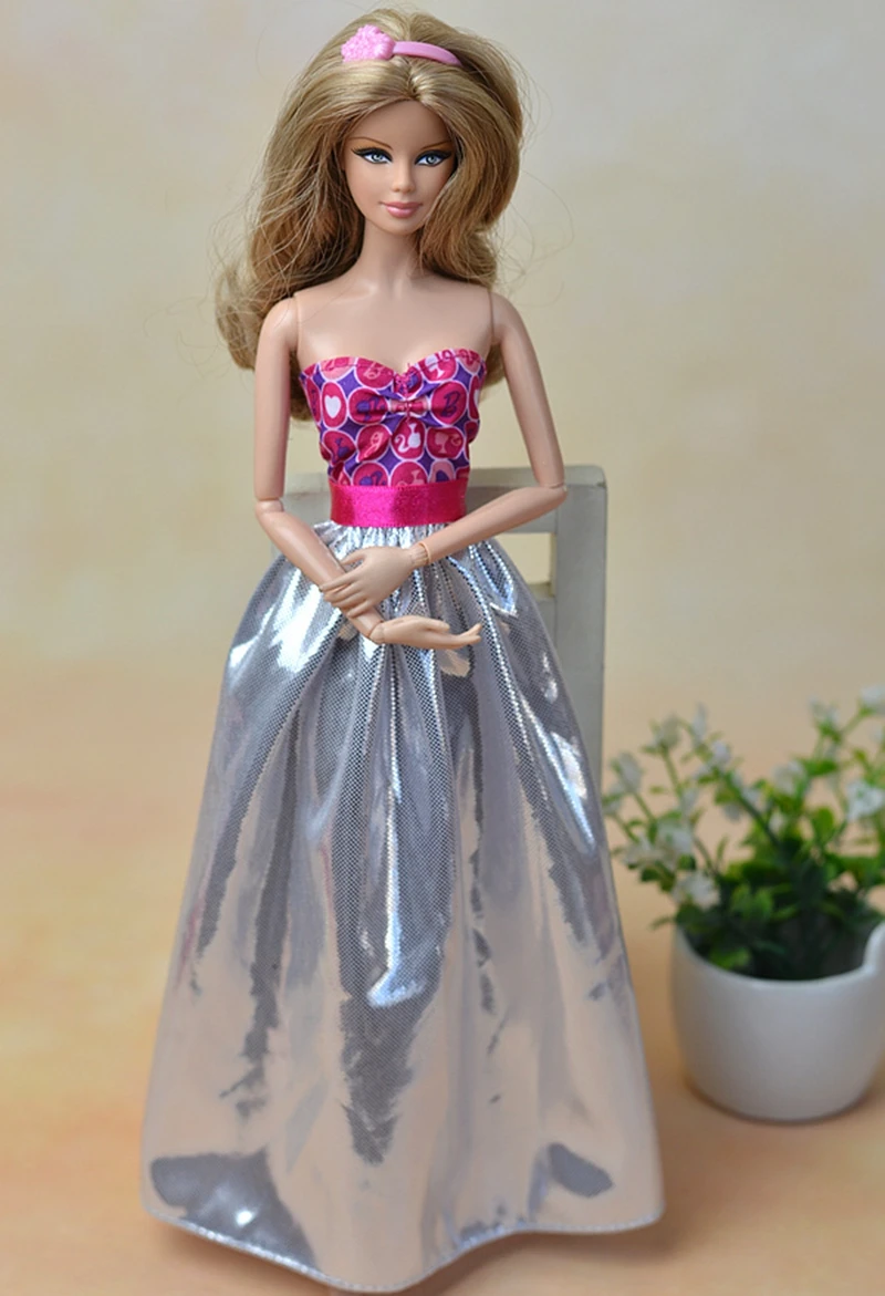 High Quality Pink Silver Sexy Off Shoulder Party Dress For Barbie Doll 