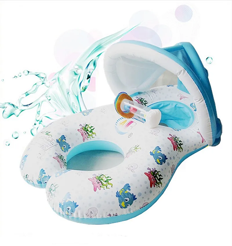 PVC Baby Swim Ring Sun Protection Inflatable Ring 0-3 yrs Mother Baby Double Pool Swim Float Best Swimming Pool Accessories