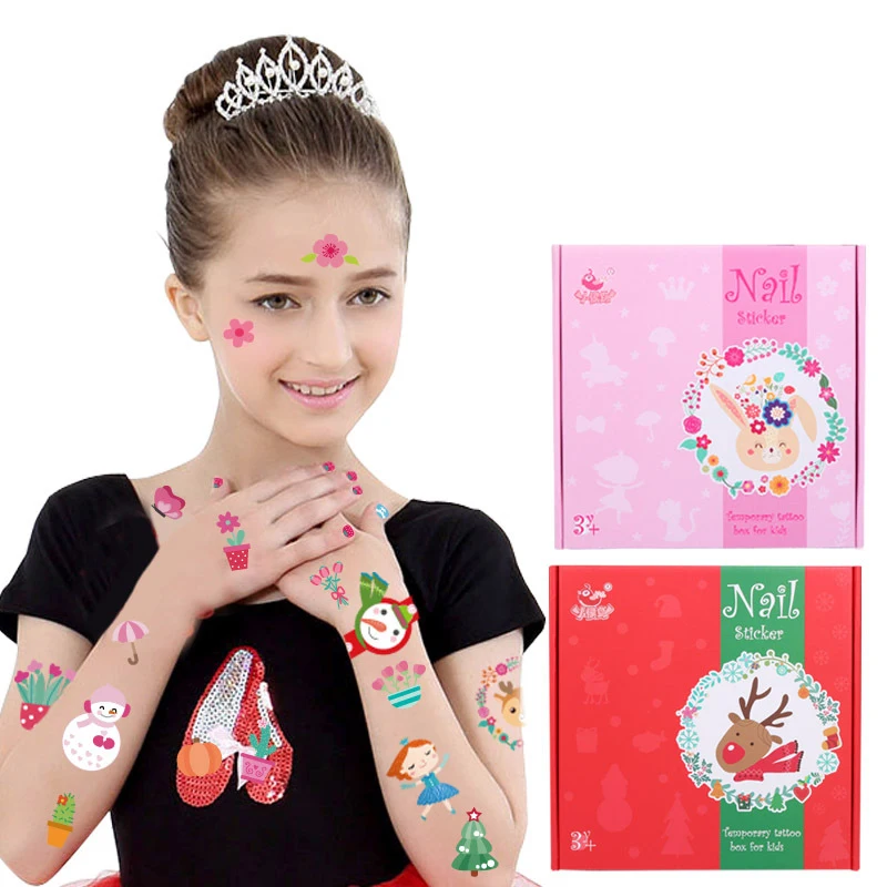 Children Cartoon 10Pcs Tattoo Sticker 5Pcs Nail Sticker Baby Waterproof