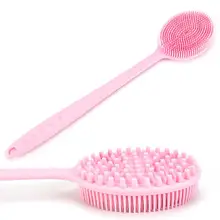 Silicone Bath Brush Long Handle Sponge Tiles Back Scrub Scrubber Skin Massager Brush 2 in 1 Body Brush For Shower Bath Brushes comfortable bath long crystal handle bath brush comfort back scrubber big size shower useful cuozao towel