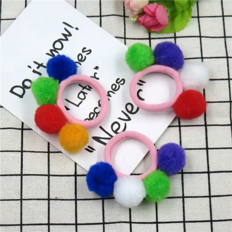 1pcs Candy 4 Short Hair Balls Elastic Hair Bands For Girls