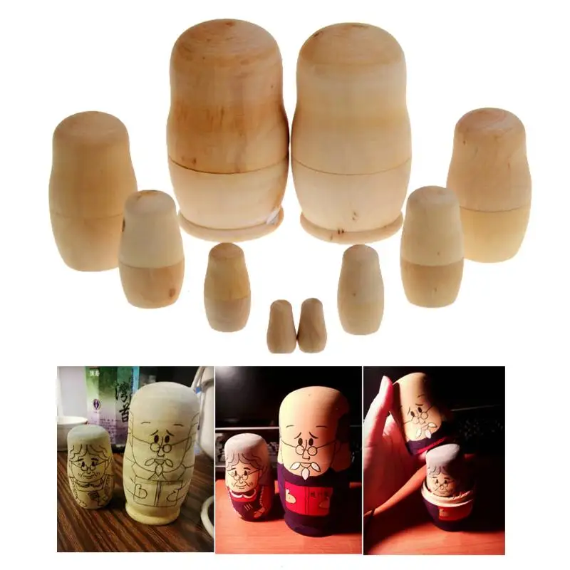

5pcs Russian Blank Matryoshka Dolls Baby Wooden Toys Unpainted DIY Embryos Nesting Toys Baby Dolls Toys for Children Gifts