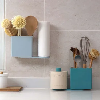 

Kitchen Storage Rack Shelf With Toilet Roll Papaer Tissue Holder Cooking Tools Holder Kitchen Organizer Towel Rack