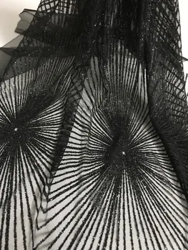 

unique JIANXI.C-71106 glued glitter net lace fabric French net lace fabric with glued glitter decoration