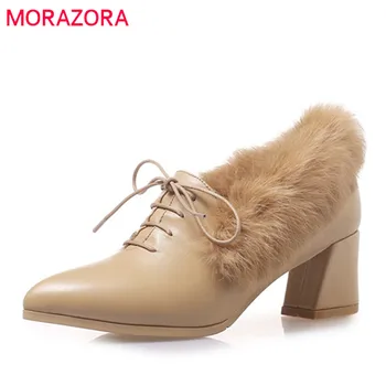

MORAZORA 2020 top quality genuine leather shoes woman lace up pointed toe pumps women shoes high heels autumn winter shoes