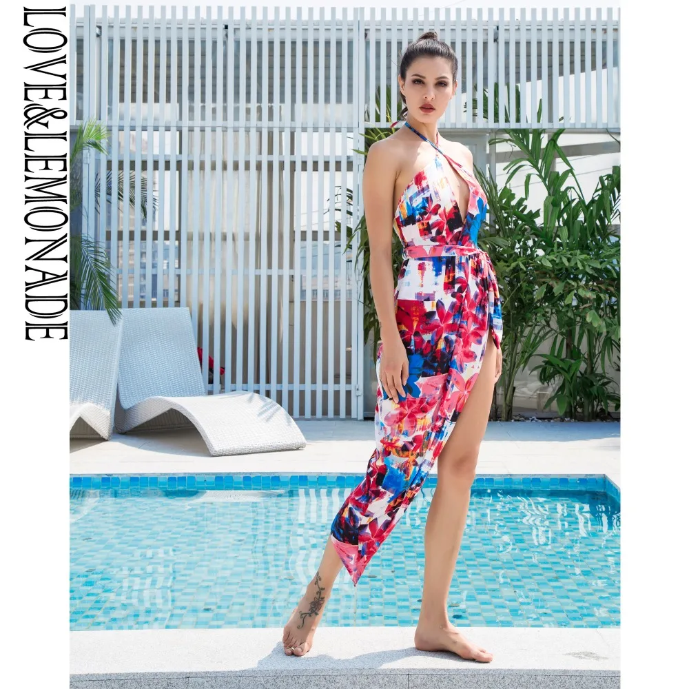 LOVE &amp LEMONADE Red Print V-Neck Asymmetric Cross-Party Dress LM0863 | Женская одежда