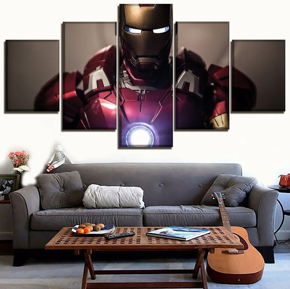 

Home Decoration Paintings On Canvas Framework Modular Picture 5 Panel Movie The Avengers Iron Man Posters And Prints On The Wall